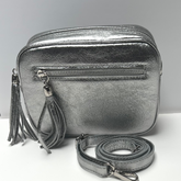 GEMMA Crossbody Leather Bag- Silver With Side Zip - Majestico Gifts